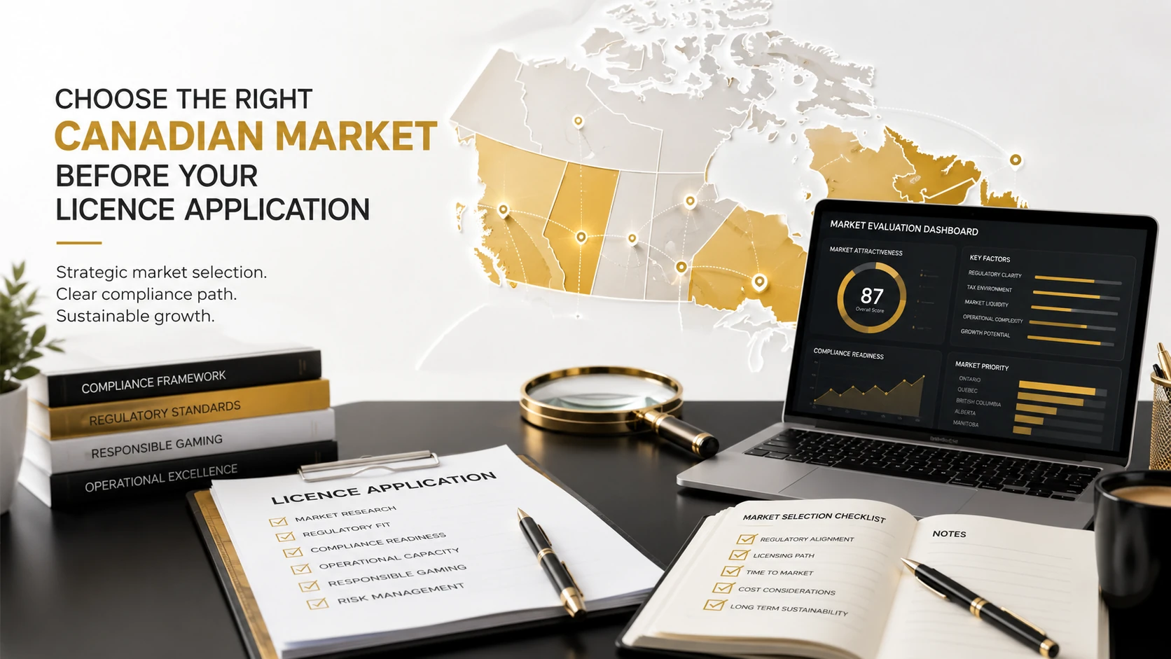 Application for gaming licence approval with Canadian market selection strategy