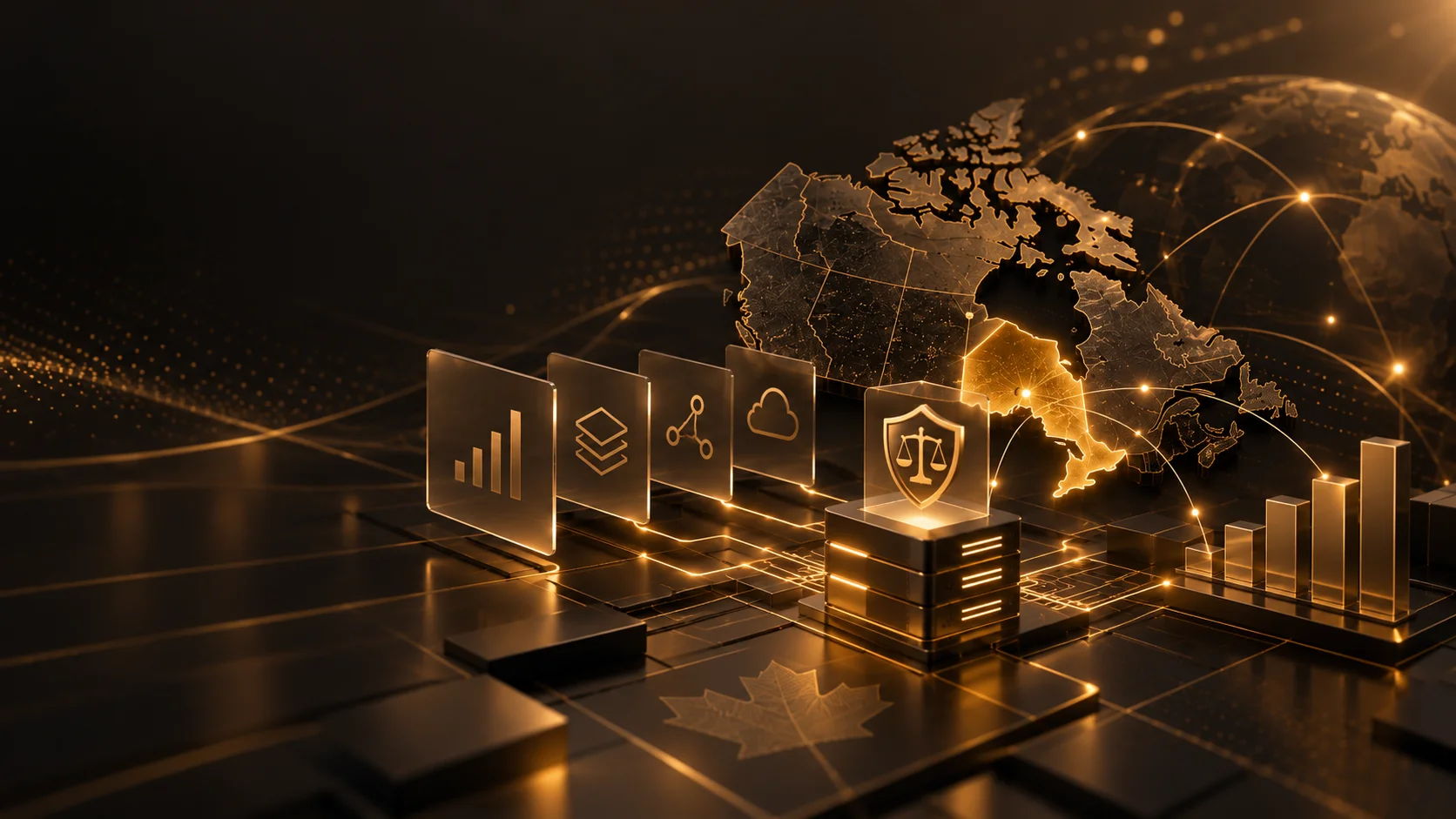 B2B gaming supplier license in Ontario shown through a connected digital gaming and regulatory technology network.